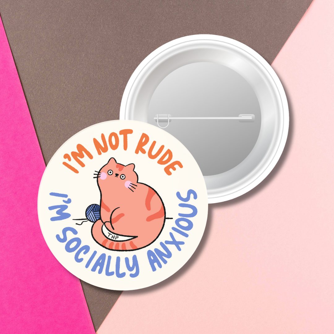 Anxious Cat Button Pin