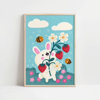 Bunny and Berries Art Print