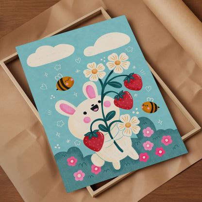 Bunny and Berries Art Print