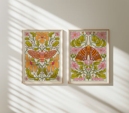 Moth & Flowers Art Print (Set of 2)